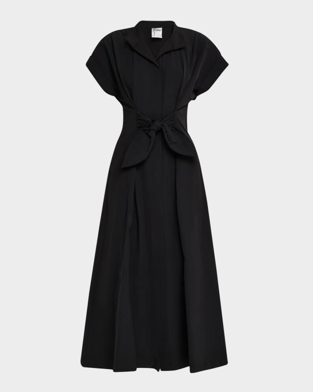 Rocky Tie-Waist Taffeta Midi Shirtdress